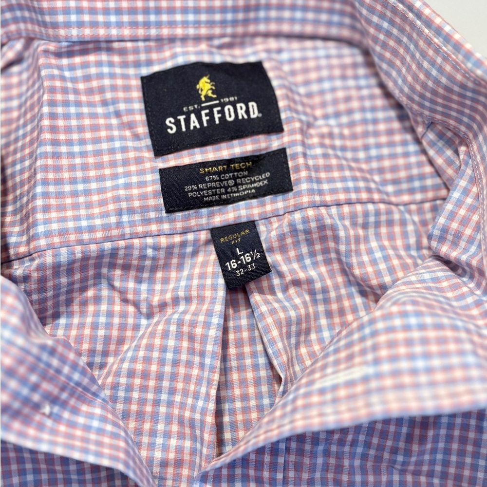 Stafford Men's Pink & Blue Check Dress Shirt